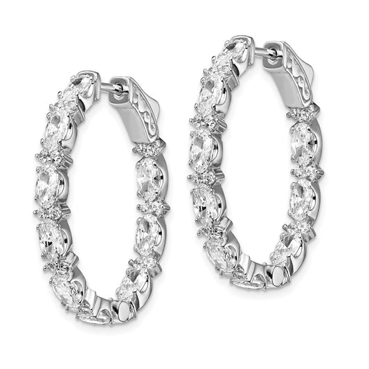 Sterling Silver Rhodium-plated CZ Fancy In and Out Oval Hinged Hoop Earrings