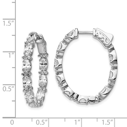 Sterling Silver Rhodium-plated CZ Fancy In and Out Oval Hinged Hoop Earrings