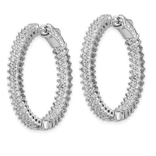 Sterling Silver Rhodium-plated 11.7mm CZ In and Out Hinged Hoop Earrings