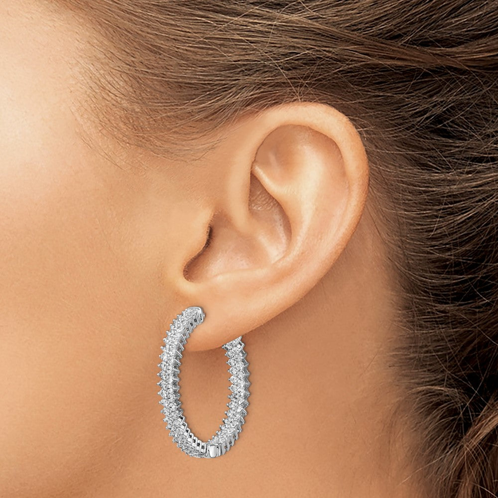 Sterling Silver Rhodium-plated 11.7mm CZ In and Out Hinged Hoop Earrings