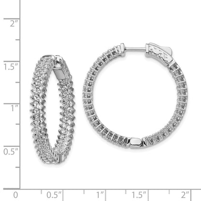 Sterling Silver Rhodium-plated 11.7mm CZ In and Out Hinged Hoop Earrings