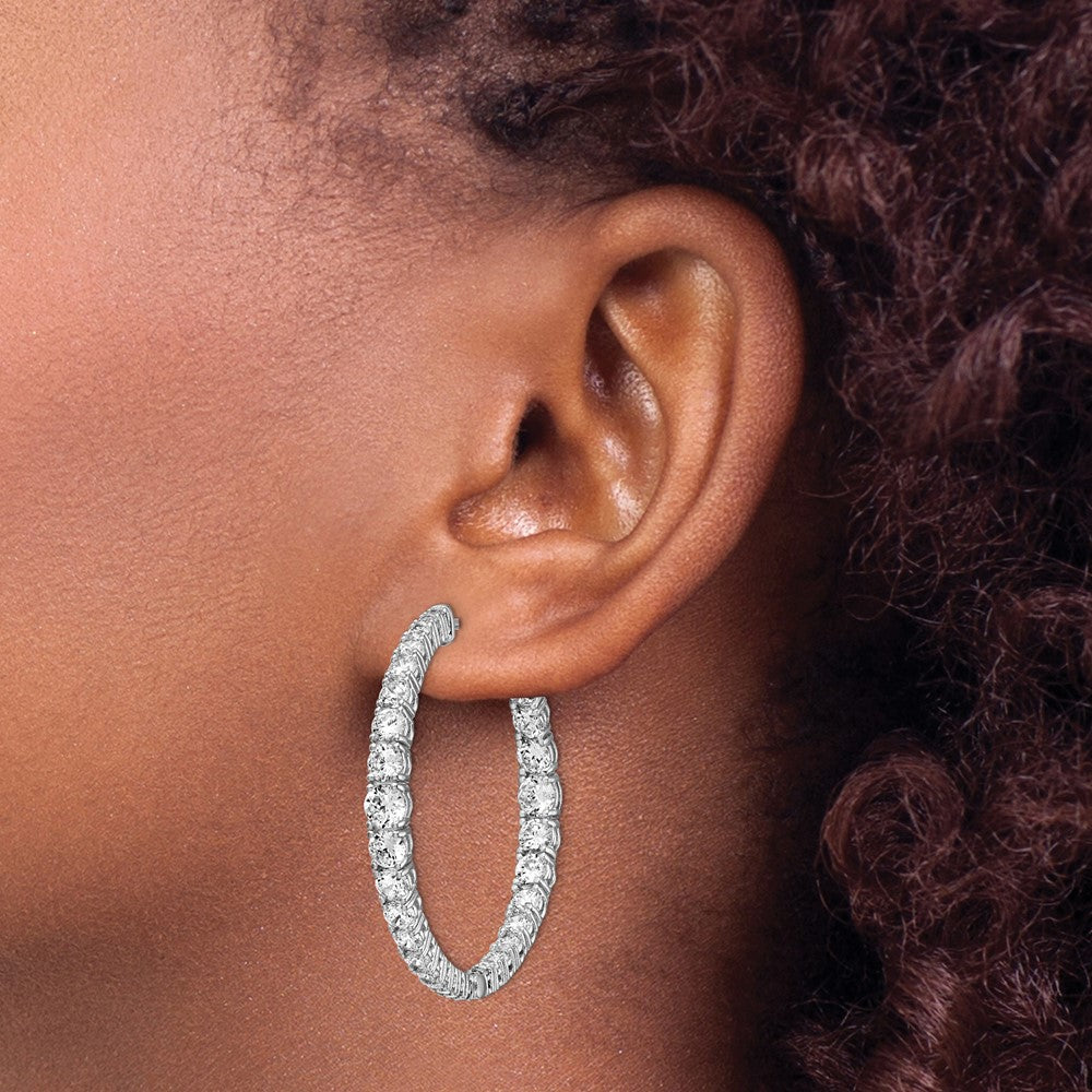 Sterling Silver Rhodium-plated 1.7-4mm Graduated CZ In and Out Hinged Hoop Earrings
