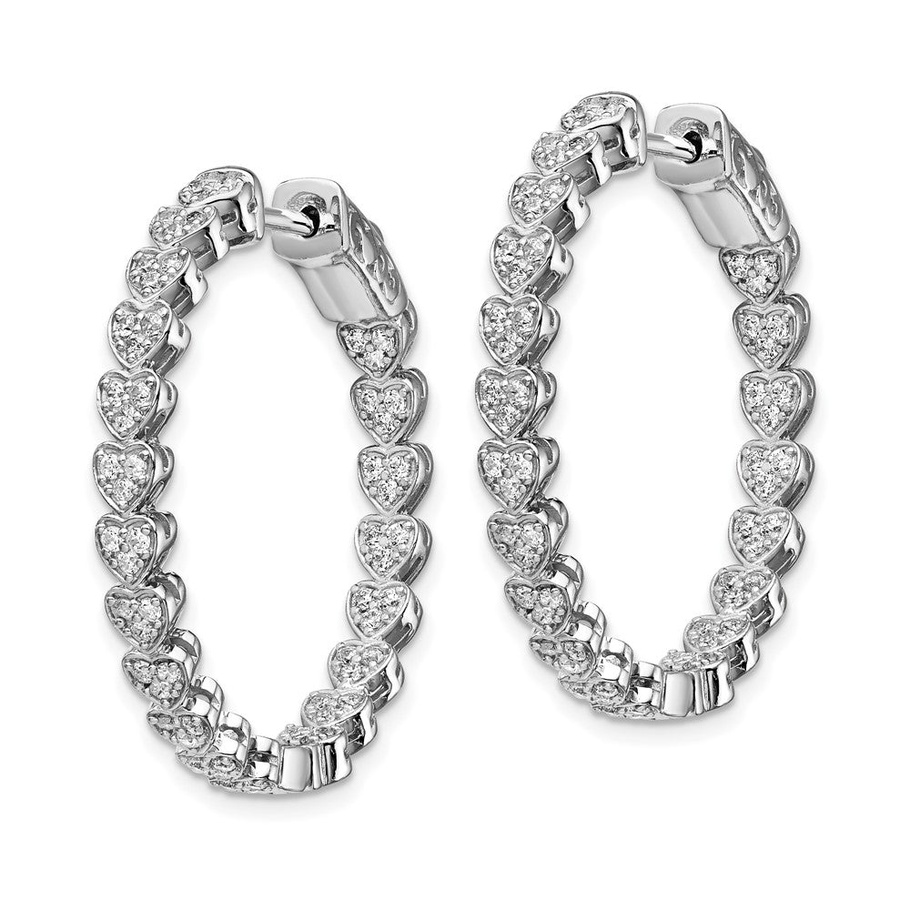Sterling Silver Rhodium-plated Heart Shaped 1.2mm CZ In and Out Hinged Hoop Earrings