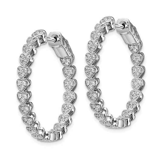 Sterling Silver Rhodium-plated Heart Shaped 1.2mm CZ In and Out Hinged Hoop Earrings