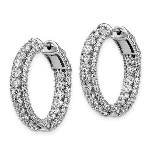 Sterling Silver Rhodium-plated CZ In and Out Hinged Hoop Earrings