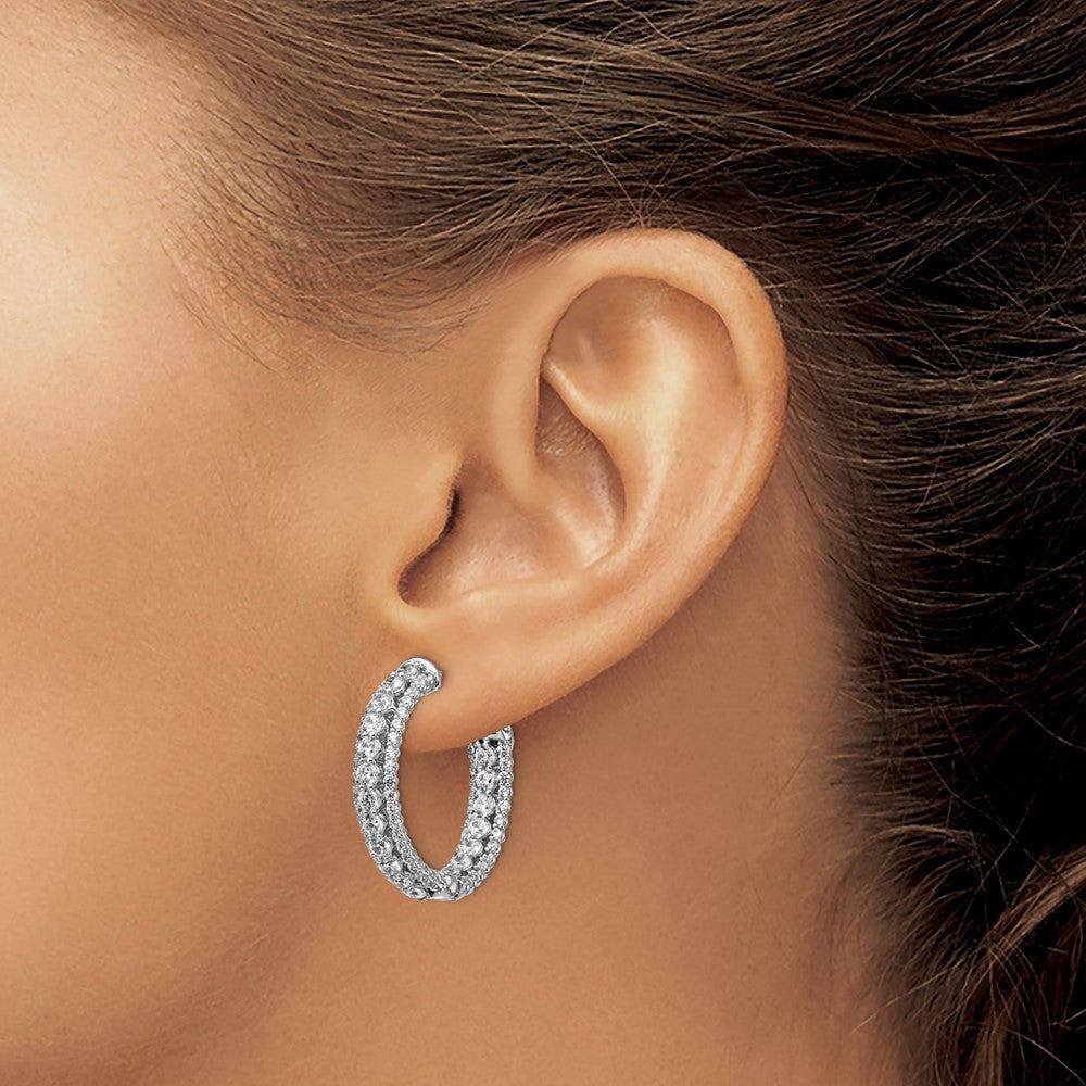 Sterling Silver Rhodium-plated CZ In and Out Hinged Hoop Earrings
