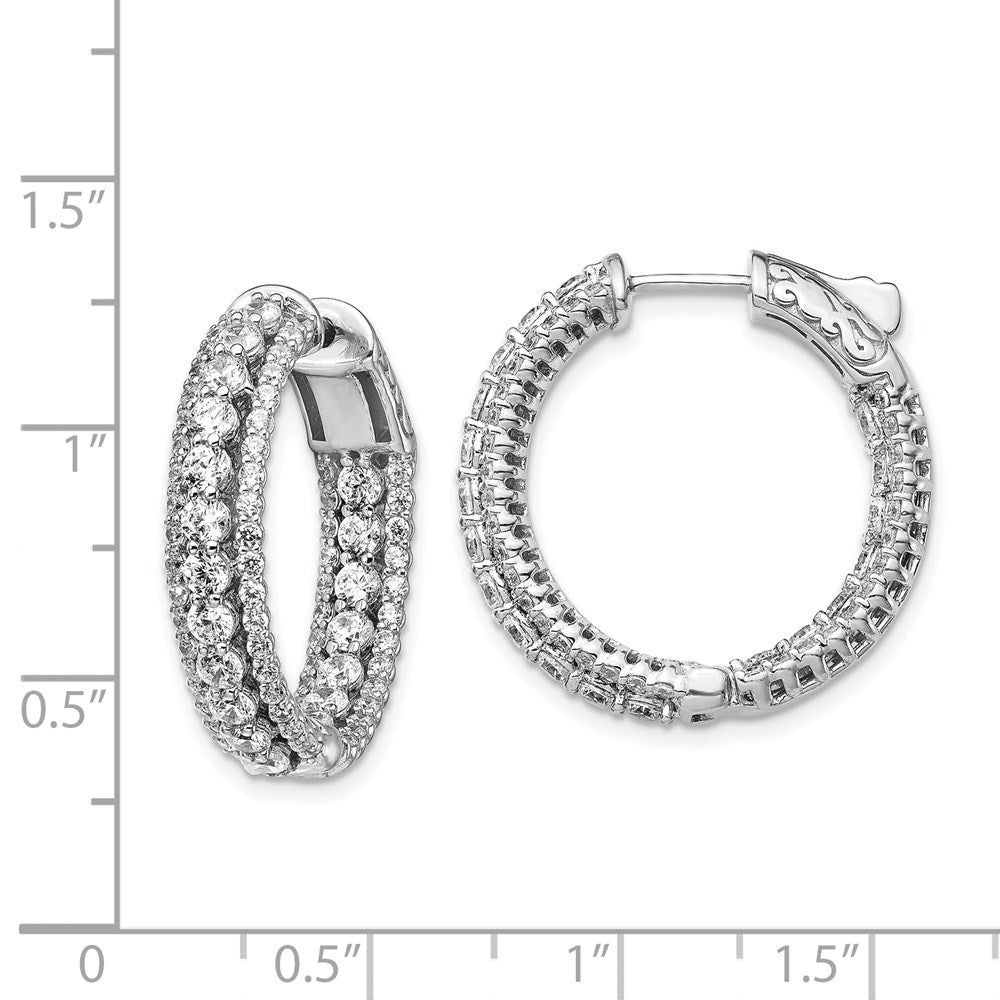 Sterling Silver Rhodium-plated CZ In and Out Hinged Hoop Earrings