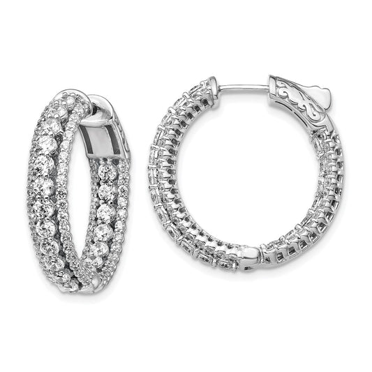 Sterling Silver Rhodium-plated CZ In and Out Hinged Hoop Earrings