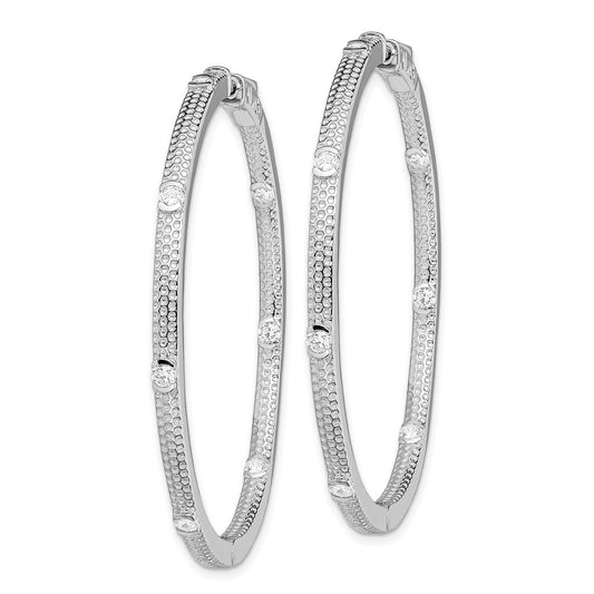 Sterling Silver Rhod-plated CZ In Out Hinged Hoop Earrings