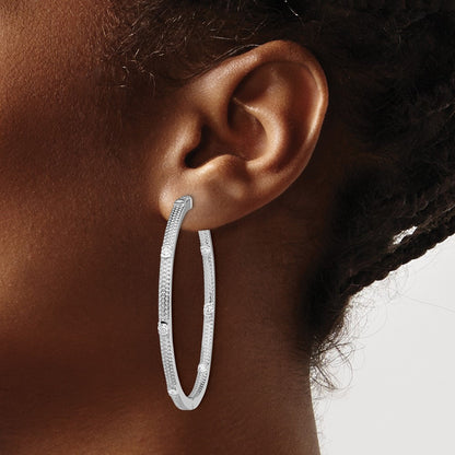 Sterling Silver Rhod-plated CZ In Out Hinged Hoop Earrings