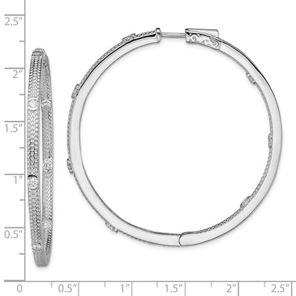 Sterling Silver Rhod-plated CZ In Out Hinged Hoop Earrings