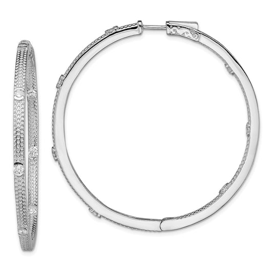 Sterling Silver Rhod-plated CZ In Out Hinged Hoop Earrings