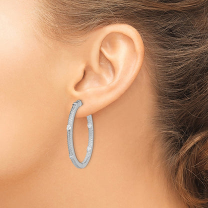 925 Sterling Silver Rhod-plated CZ In Out Hinged Hoop Earrings