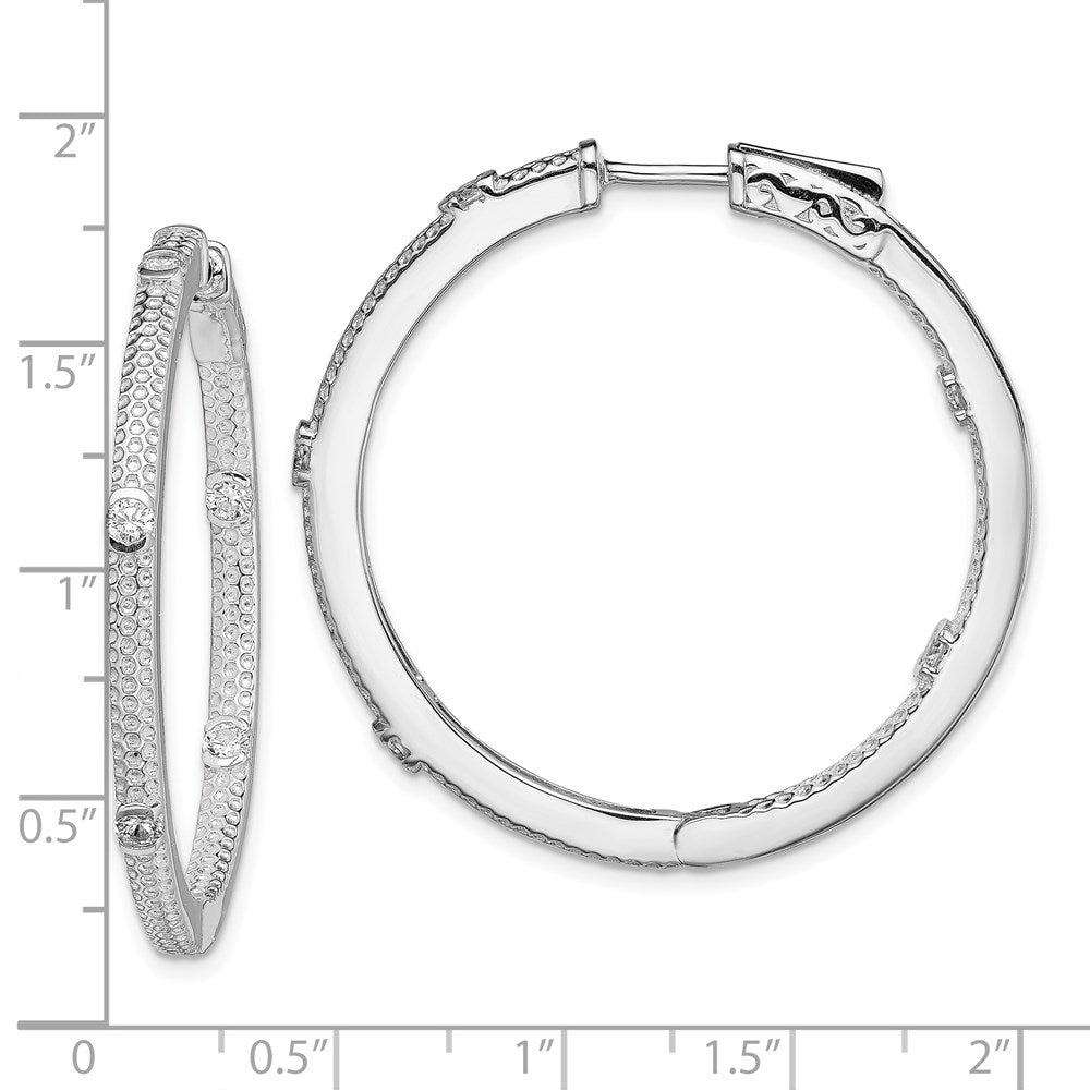 925 Sterling Silver Rhod-plated CZ In Out Hinged Hoop Earrings