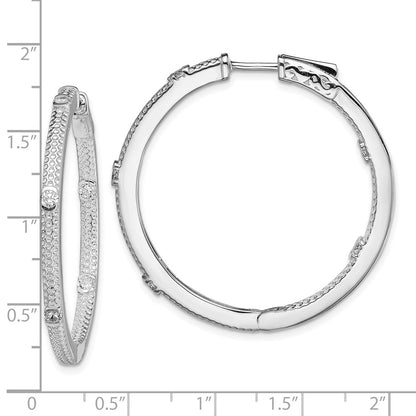 925 Sterling Silver Rhod-plated CZ In Out Hinged Hoop Earrings