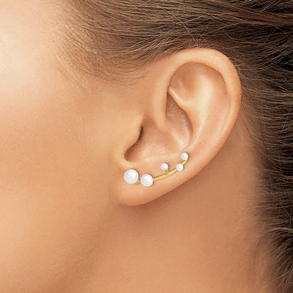 Sterling Silver Gold-tone Flash Gold-plated 3-6mm White Round Cultured Pearl Ear Climber Earrings