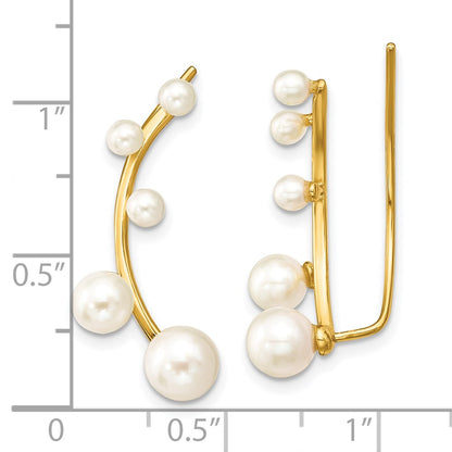 Sterling Silver Gold-tone Flash Gold-plated 3-6mm White Round Cultured Pearl Ear Climber Earrings