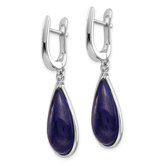 Sterling Silver Rhodium-plated Lapis Teardrop Hinged Earrings
