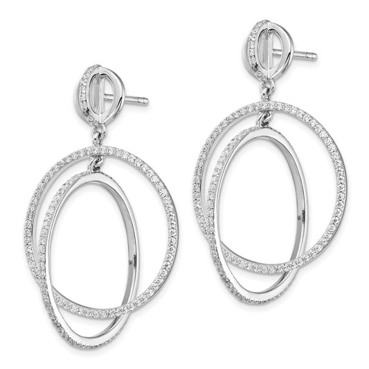 Sterling Silver Rhodium-plated CZ Circles Dangle Earrings