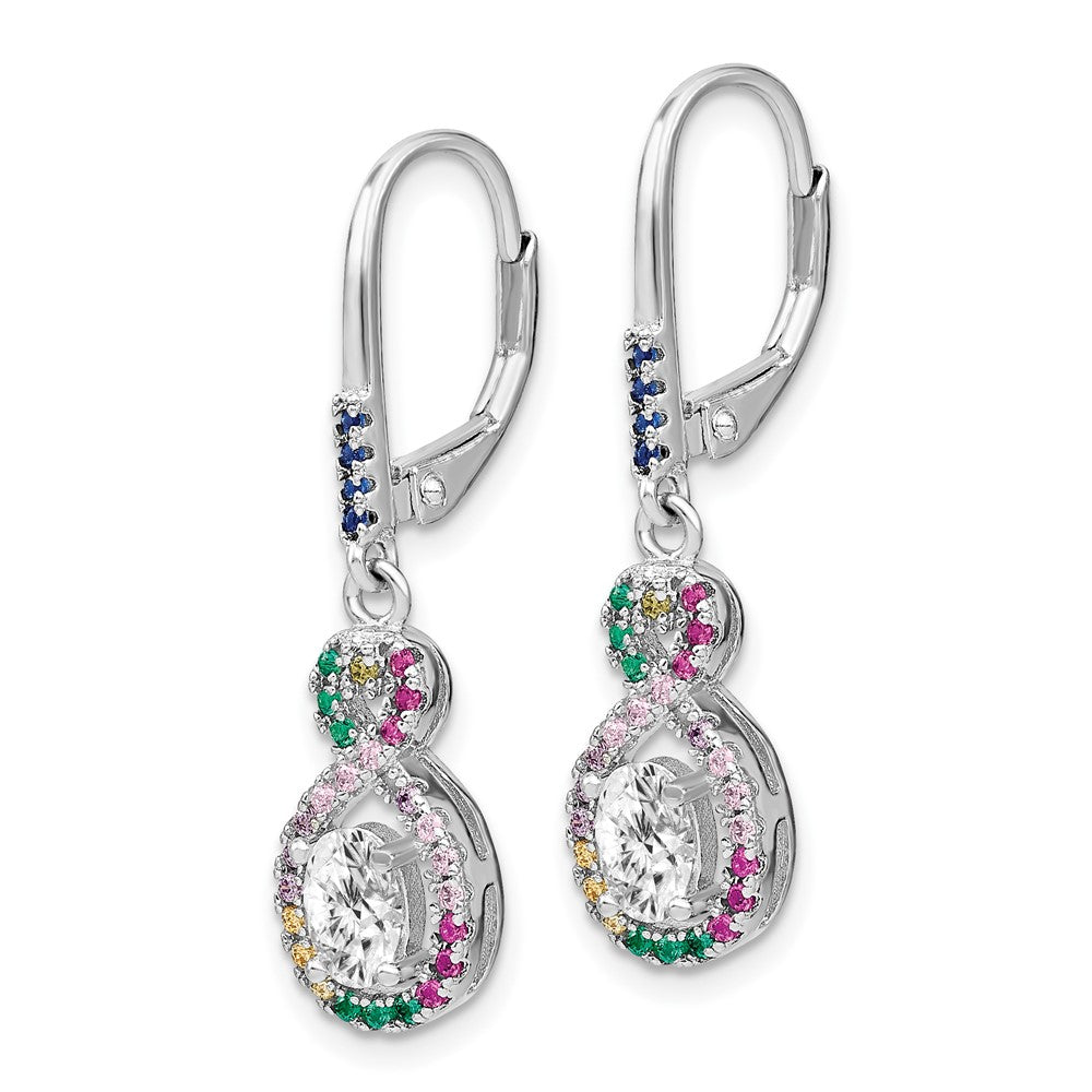 Prizma Sterling Silver Rhodium-plated Colorful and White CZ Infinity Dangle Earrings