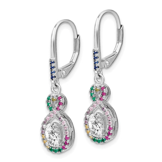 Prizma Sterling Silver Rhodium-plated Colorful and White CZ Infinity Dangle Earrings