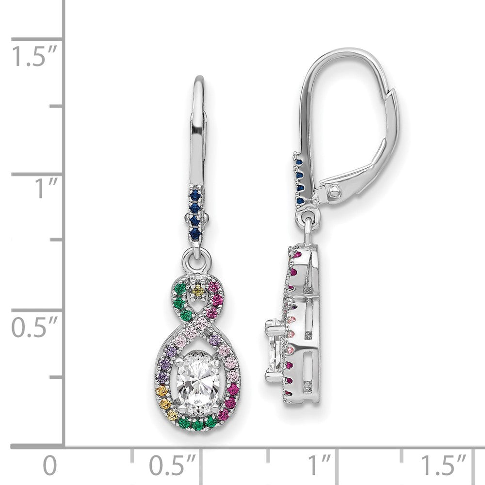 Prizma Sterling Silver Rhodium-plated Colorful and White CZ Infinity Dangle Earrings