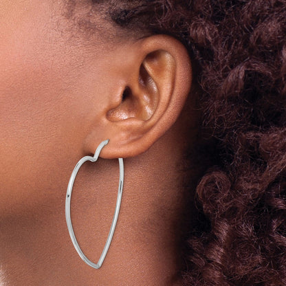 Sterling Silver Rhodium-Plated 2mm Heart Hoop Earrings