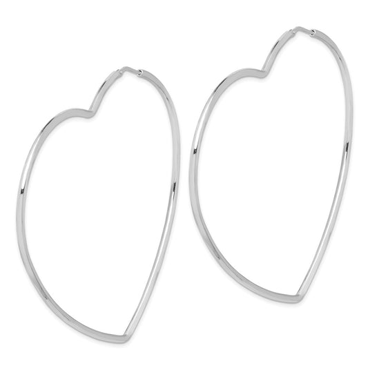 925 Sterling Silver Rhodium-Plated 2mm Heart Hoop Earrings