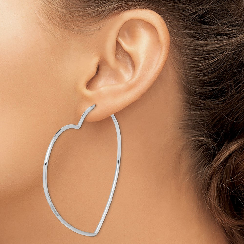 925 Sterling Silver Rhodium-Plated 2mm Heart Hoop Earrings