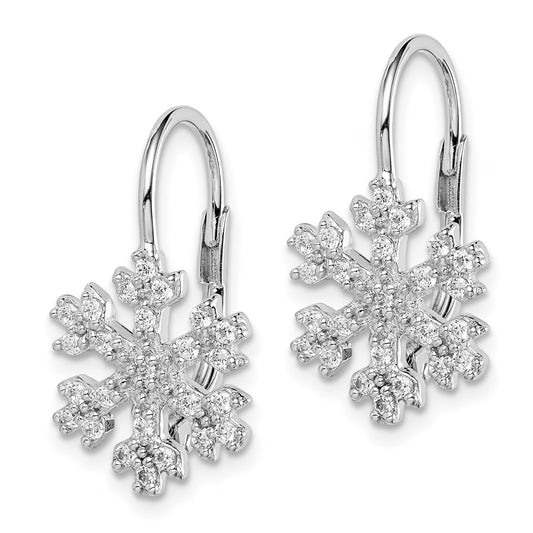 Sterling Silver Rhodium-plated CZ Snowflake Earrings