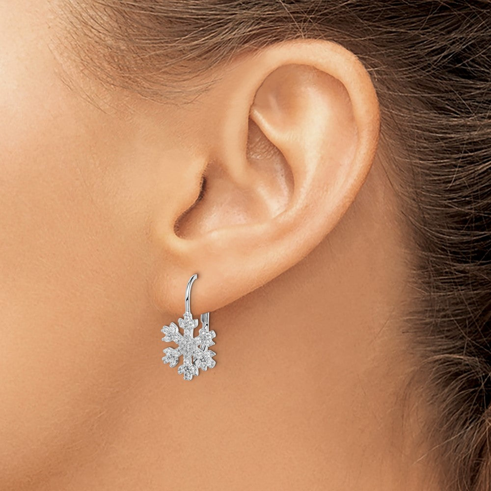 Sterling Silver Rhodium-plated CZ Snowflake Earrings