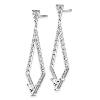 Sterling Silver Rhodium-plated CZ Diamond Shaped Dangle Earrings