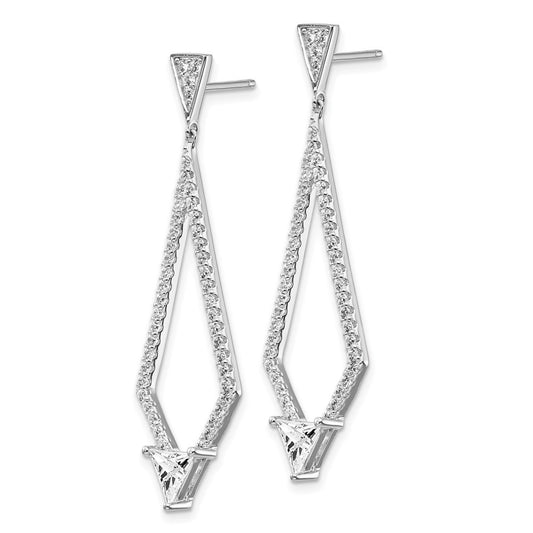 Sterling Silver Rhodium-plated CZ Diamond Shaped Dangle Earrings