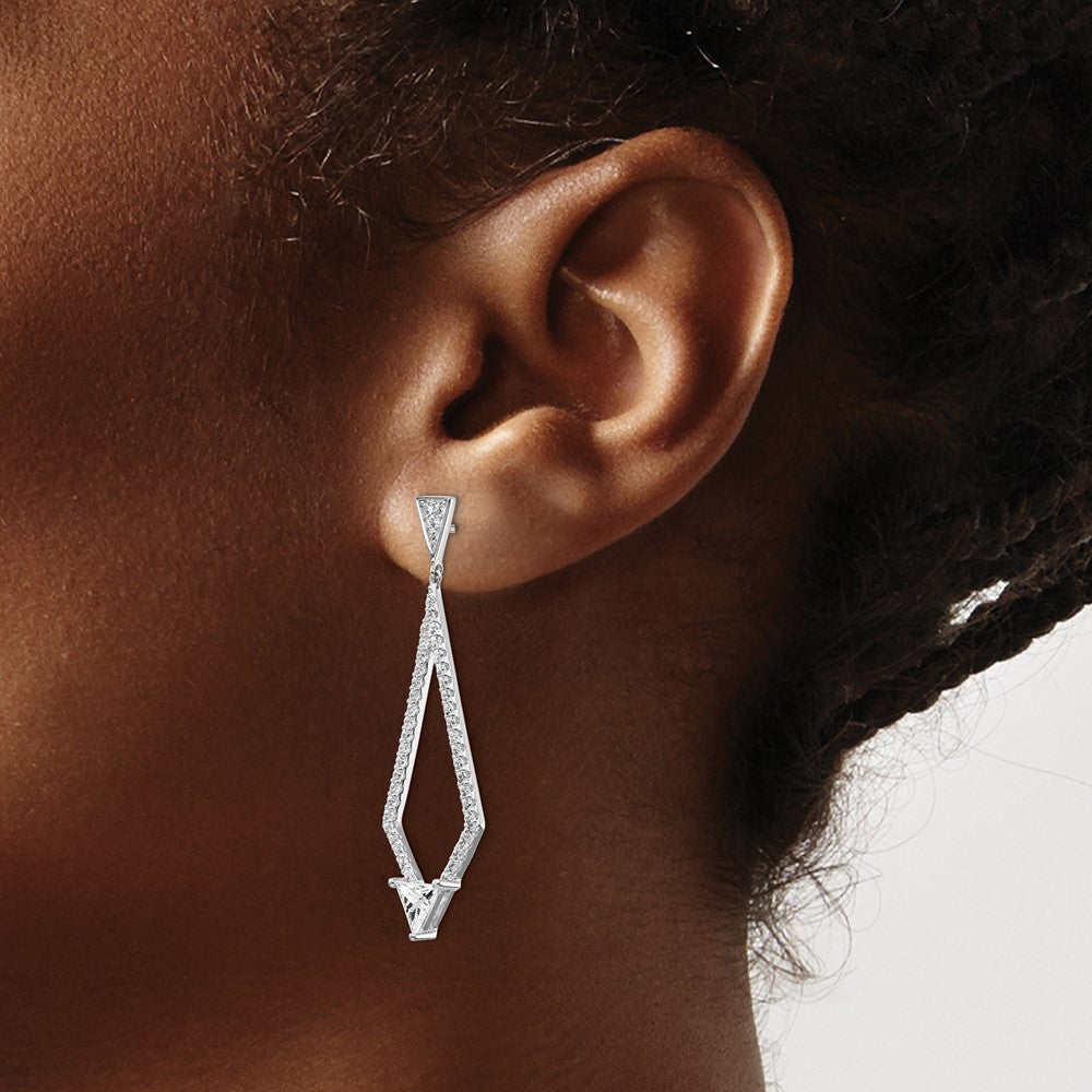 Sterling Silver Rhodium-plated CZ Diamond Shaped Dangle Earrings