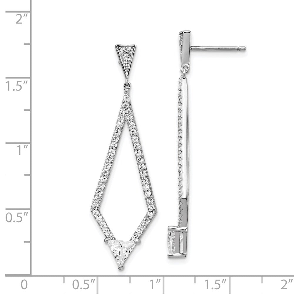 Sterling Silver Rhodium-plated CZ Diamond Shaped Dangle Earrings