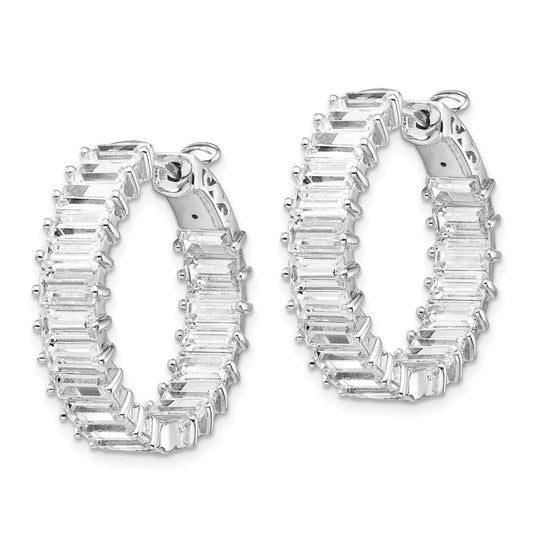 Sterling Silver Rhodium-plated 2.5x5mm CZ In and Out Hinged Hoop Earrings