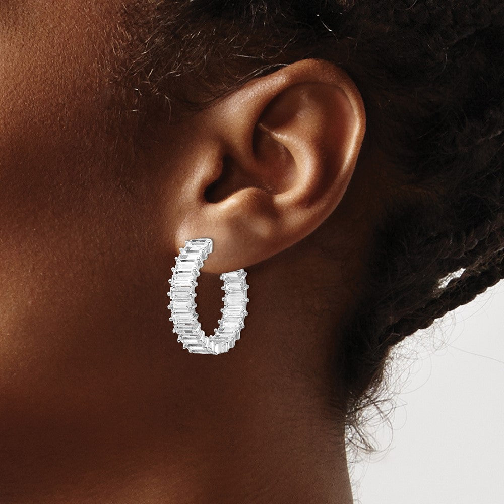 Sterling Silver Rhodium-plated 2.5x5mm CZ In and Out Hinged Hoop Earrings