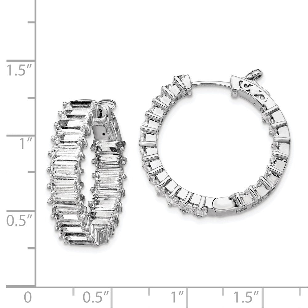 Sterling Silver Rhodium-plated 2.5x5mm CZ In and Out Hinged Hoop Earrings