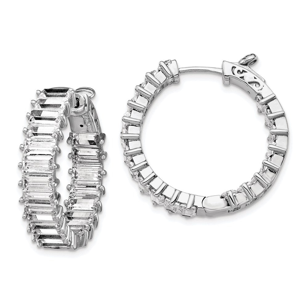 Sterling Silver Rhodium-plated 2.5x5mm CZ In and Out Hinged Hoop Earrings