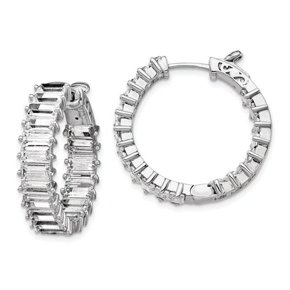 Sterling Silver Rhodium-plated 2.5x5mm CZ In and Out Hinged Hoop Earrings