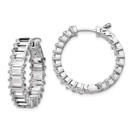Sterling Silver Rhodium-plated 2.5x5mm CZ In and Out Hinged Hoop Earrings