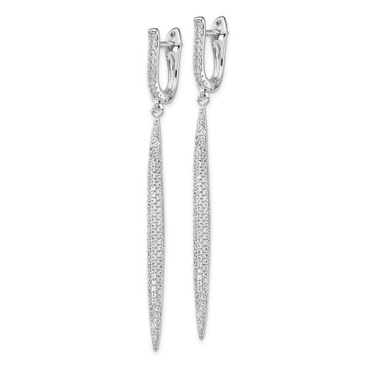 Sterling Silver Rhodium-plated CZ Dangle Hinged Bar Earrings