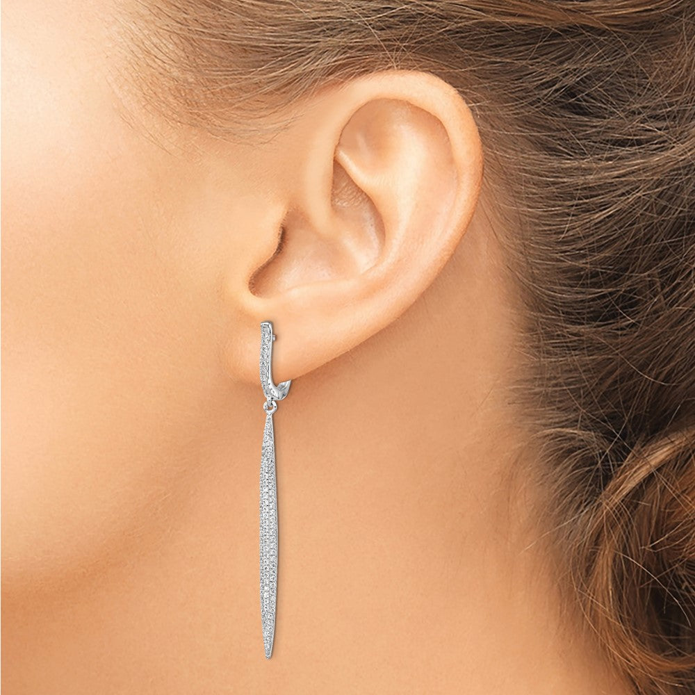 Sterling Silver Rhodium-plated CZ Dangle Hinged Bar Earrings