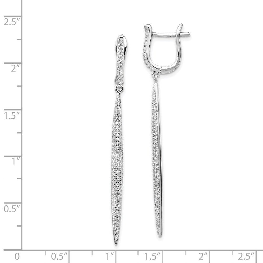 Sterling Silver Rhodium-plated CZ Dangle Hinged Bar Earrings