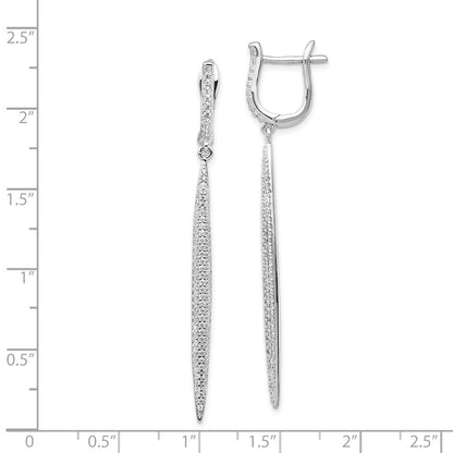 Sterling Silver Rhodium-plated CZ Dangle Hinged Bar Earrings