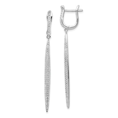 Sterling Silver Rhodium-plated CZ Dangle Hinged Bar Earrings