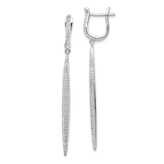 Sterling Silver Rhodium-plated CZ Dangle Hinged Bar Earrings