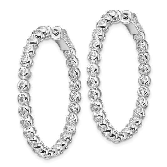 Sterling Silver Rhodium-plated 2.3mm CZ In and Out Hinged Hoop Earrings