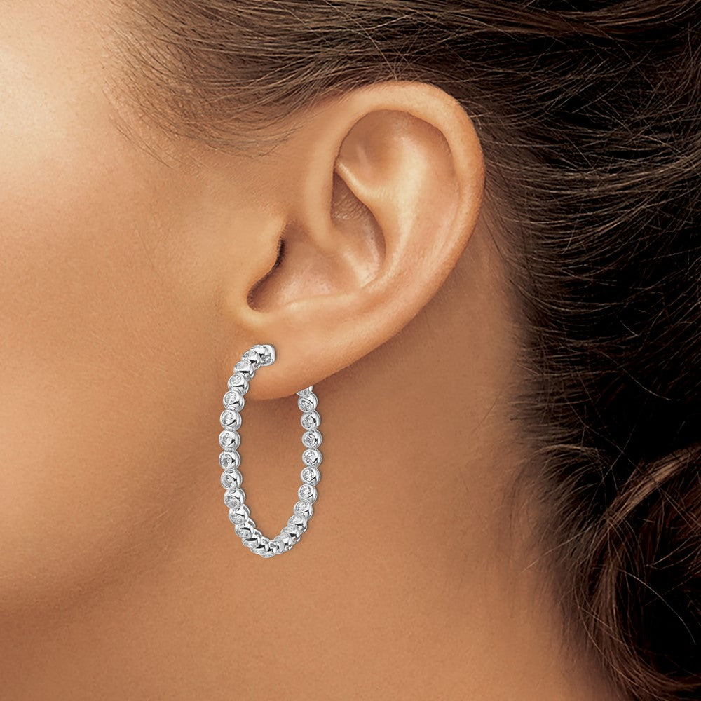 Sterling Silver Rhodium-plated 2.3mm CZ In and Out Hinged Hoop Earrings