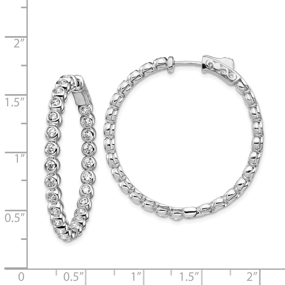 Sterling Silver Rhodium-plated 2.3mm CZ In and Out Hinged Hoop Earrings